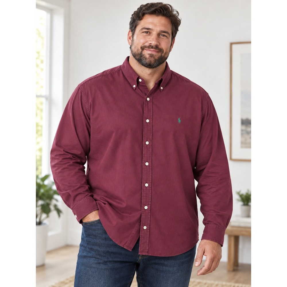 Polo Ralph Lauren Button Down Shirt Mens 3XLT Burgundy Long Sleeve Cotton Fall